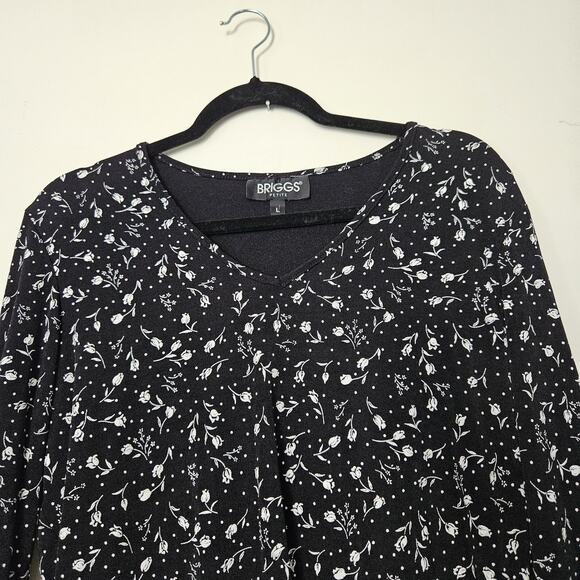 Vtg Floral Rose Print Blouse Womens PL Black White Whimsigoth Witchy Boho Y2K - Picture 2 of 8